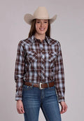 Roper 3280 Plaid (Chocolate/Light Blue) - Women's Western Shirt