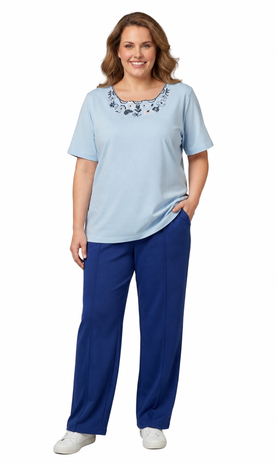 Scalloped Neckline Embellished Tee