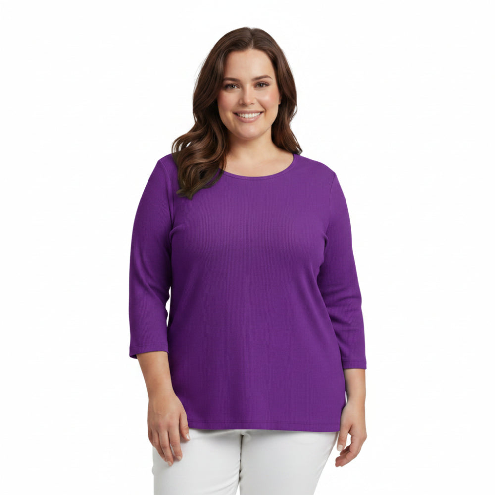 Ribbed Cotton 3/4 Sleeve Top
