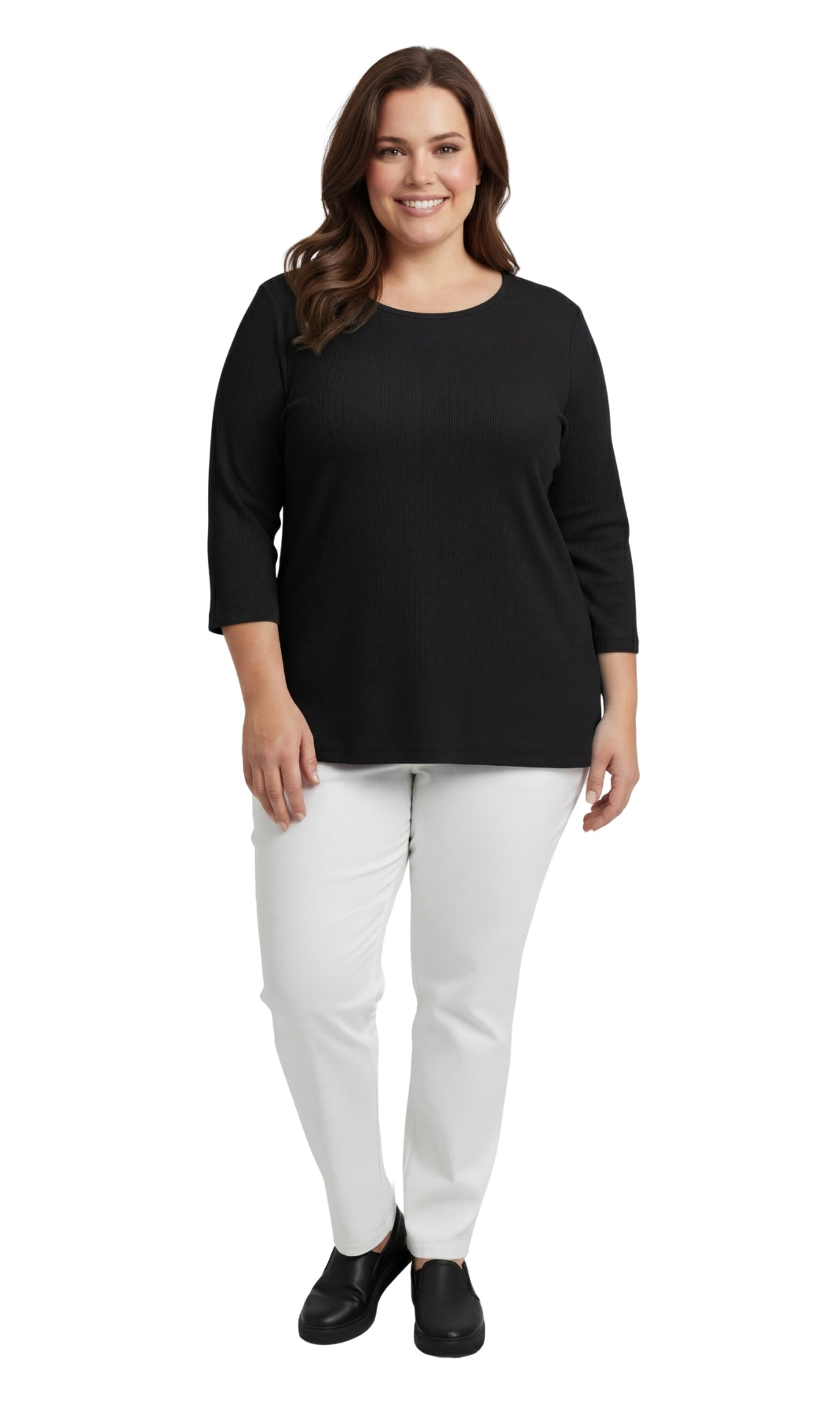 Ribbed Cotton 3/4 Sleeve Top