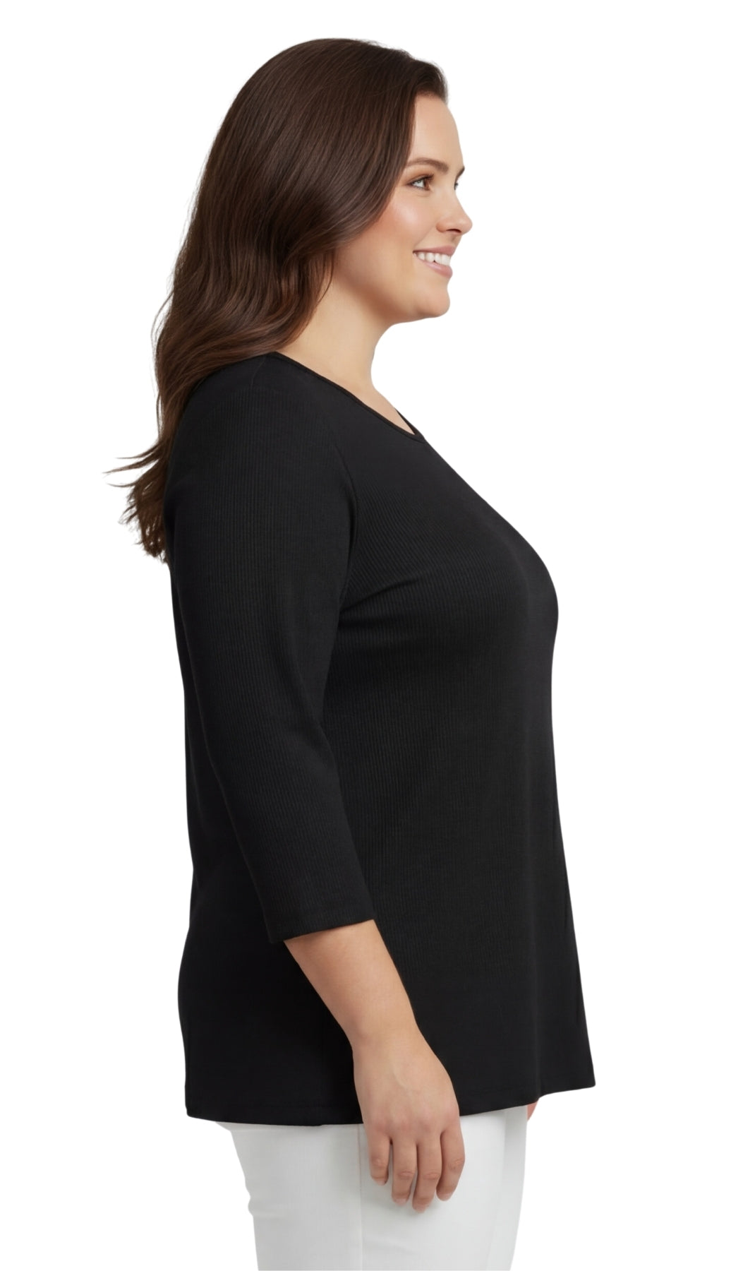 Ribbed Cotton 3/4 Sleeve Top