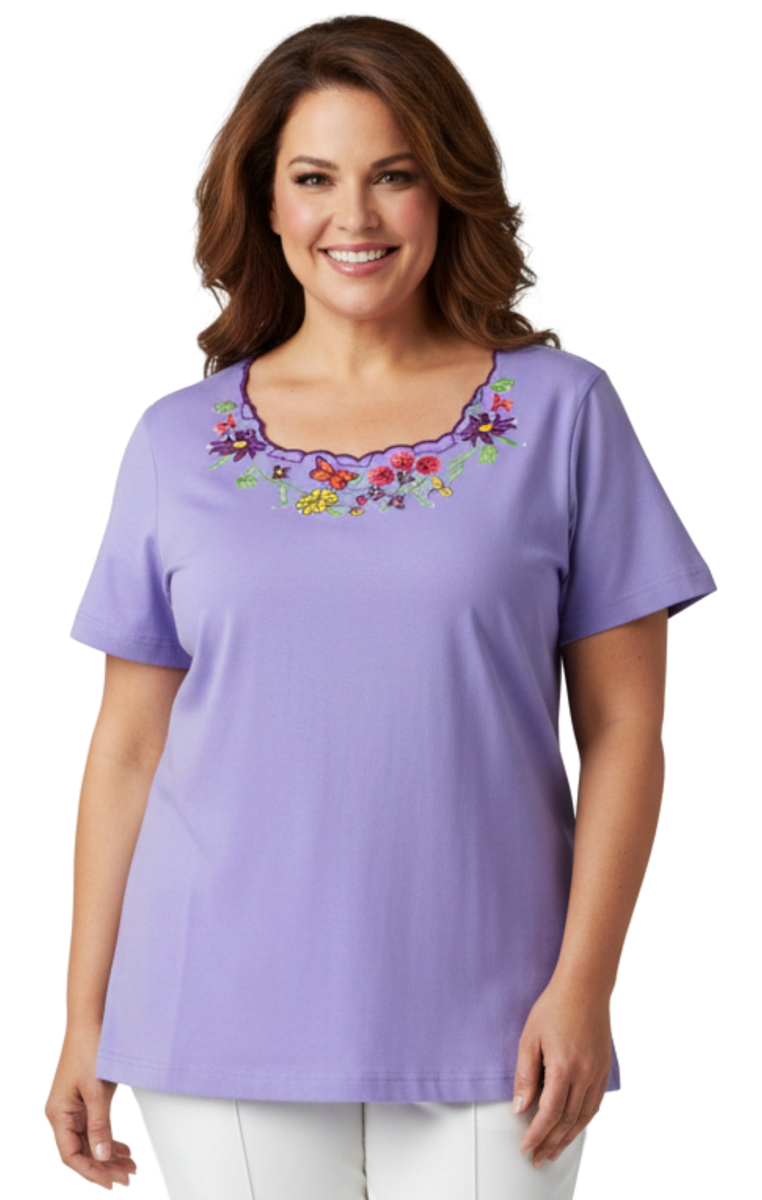 Scalloped Neckline Embellished Tee