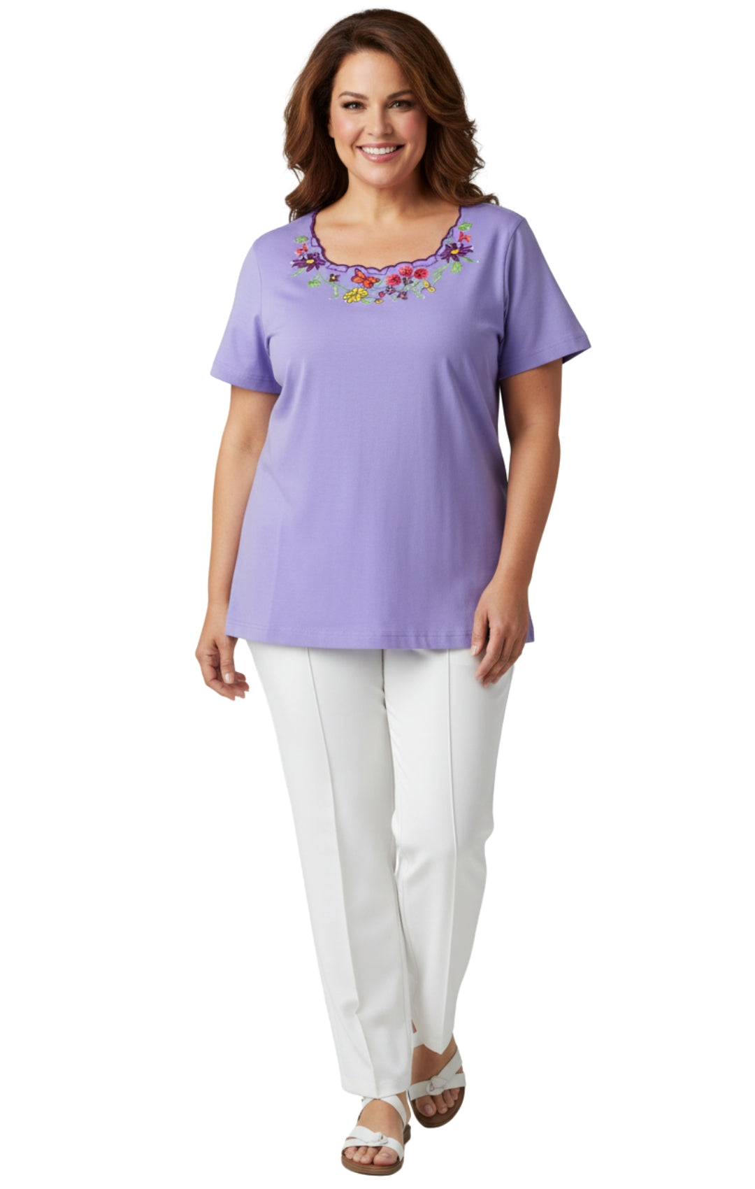 Scalloped Neckline Embellished Tee
