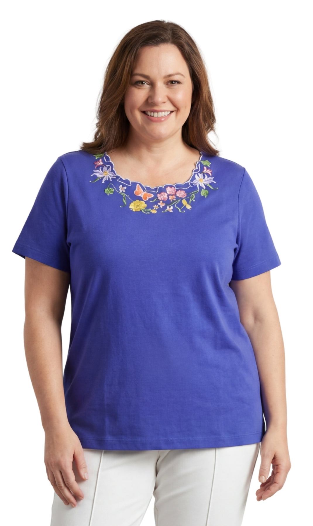 Scalloped Neckline Embellished Tee