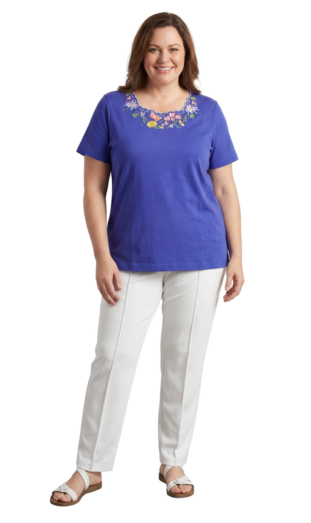 Scalloped Neckline Embellished Tee