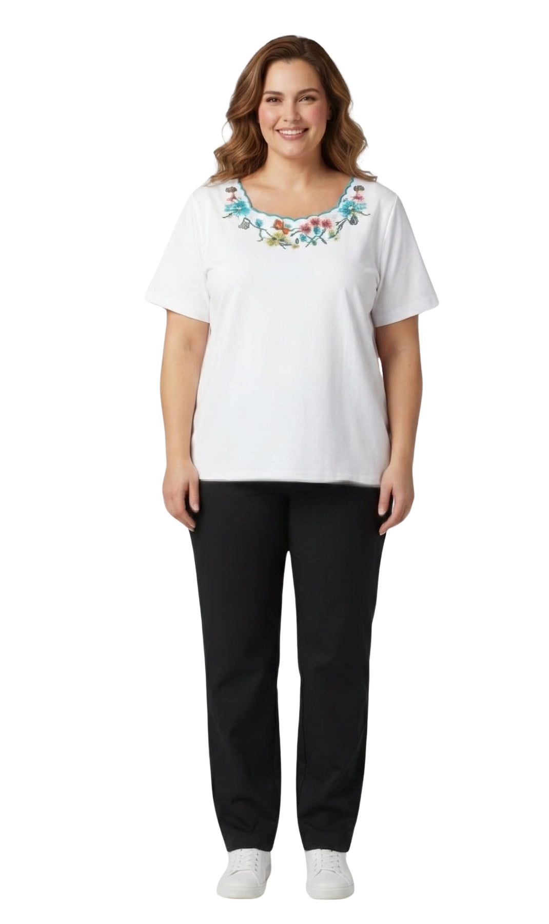 Scalloped Neckline Embellished Tee