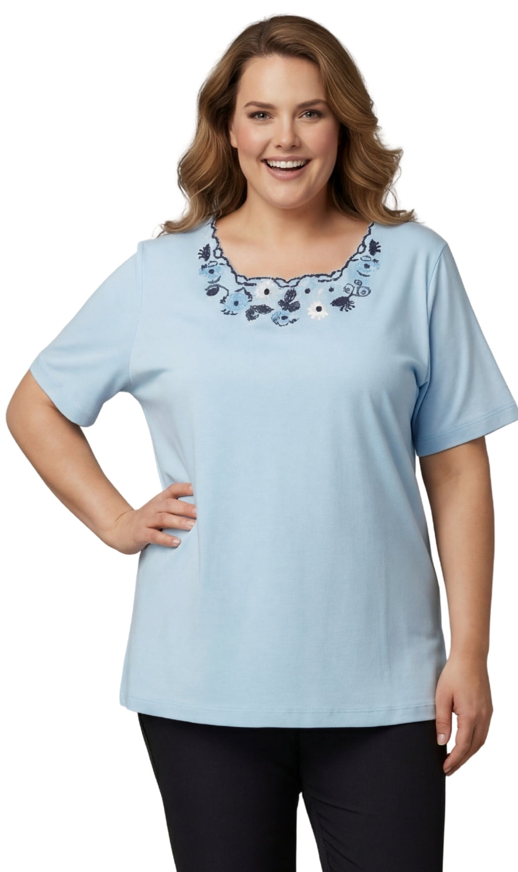 Scalloped Neckline Embellished Tee