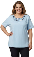 Scalloped Neckline Embellished Tee