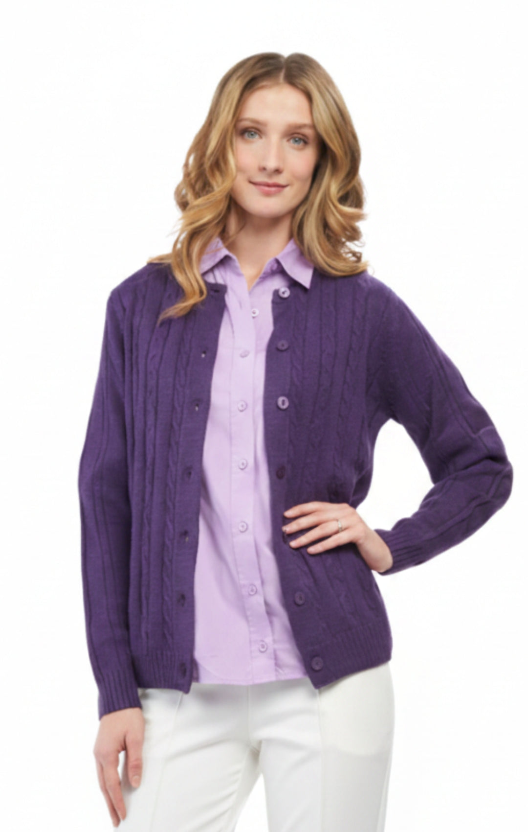 Cable Knit Button Front Cardigan