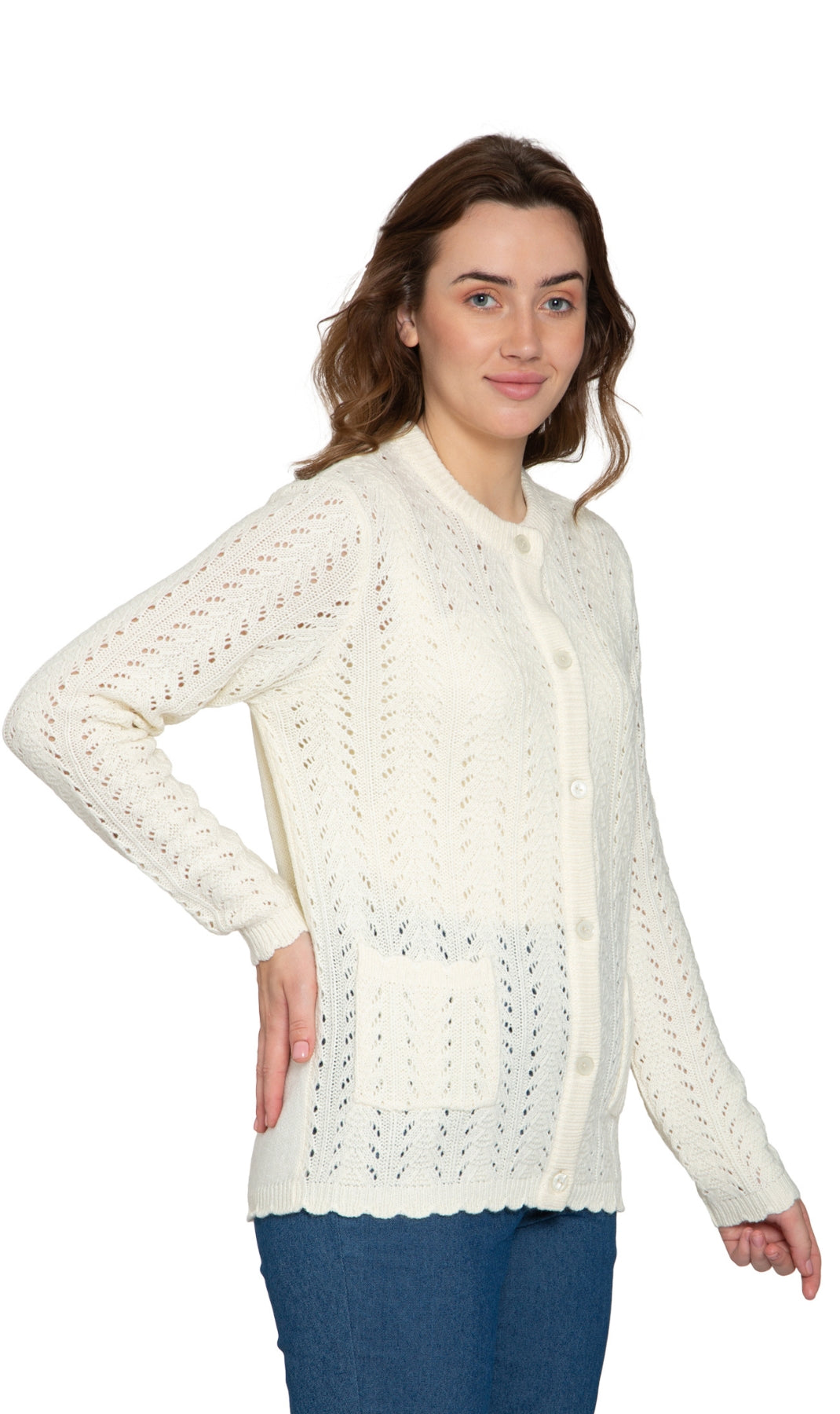 Crochet Pointelle Button Front Cardigan