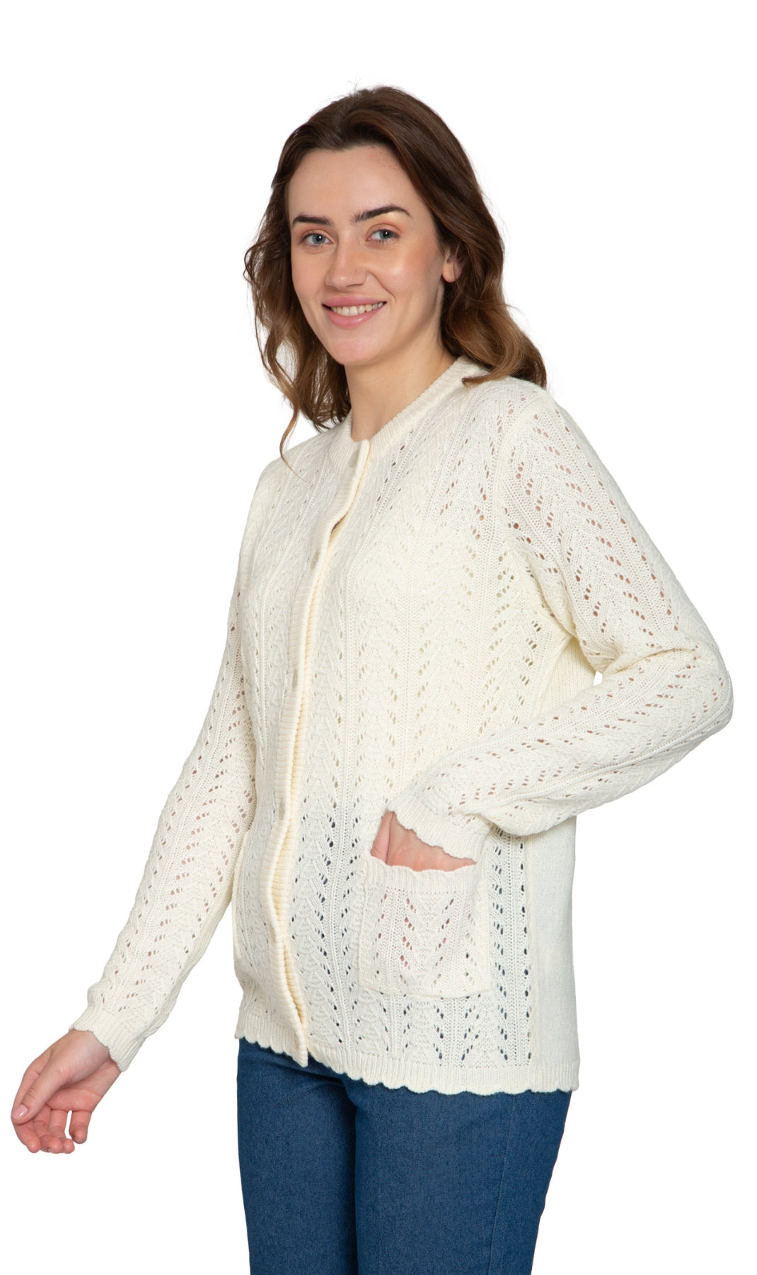 Crochet Pointelle Button Front Cardigan