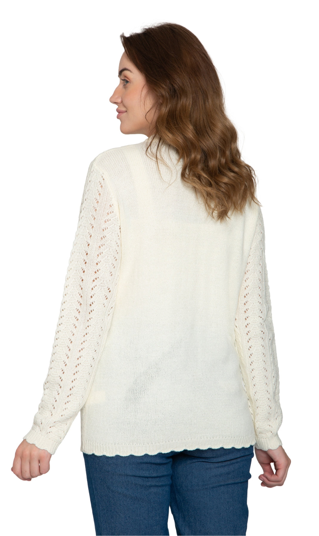 Crochet Pointelle Button Front Cardigan