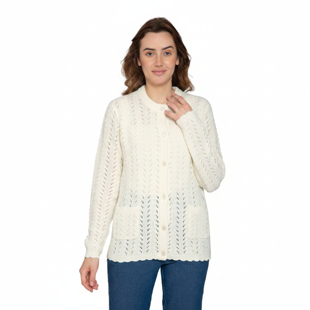 Crochet Pointelle Button Front Cardigan