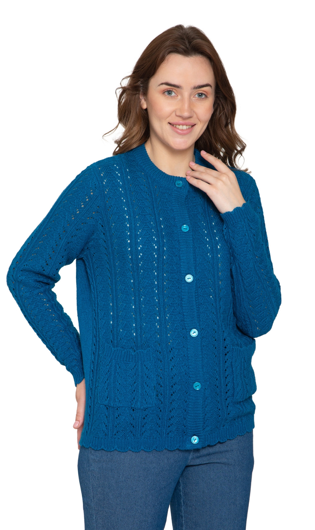 Crochet Pointelle Button Front Cardigan