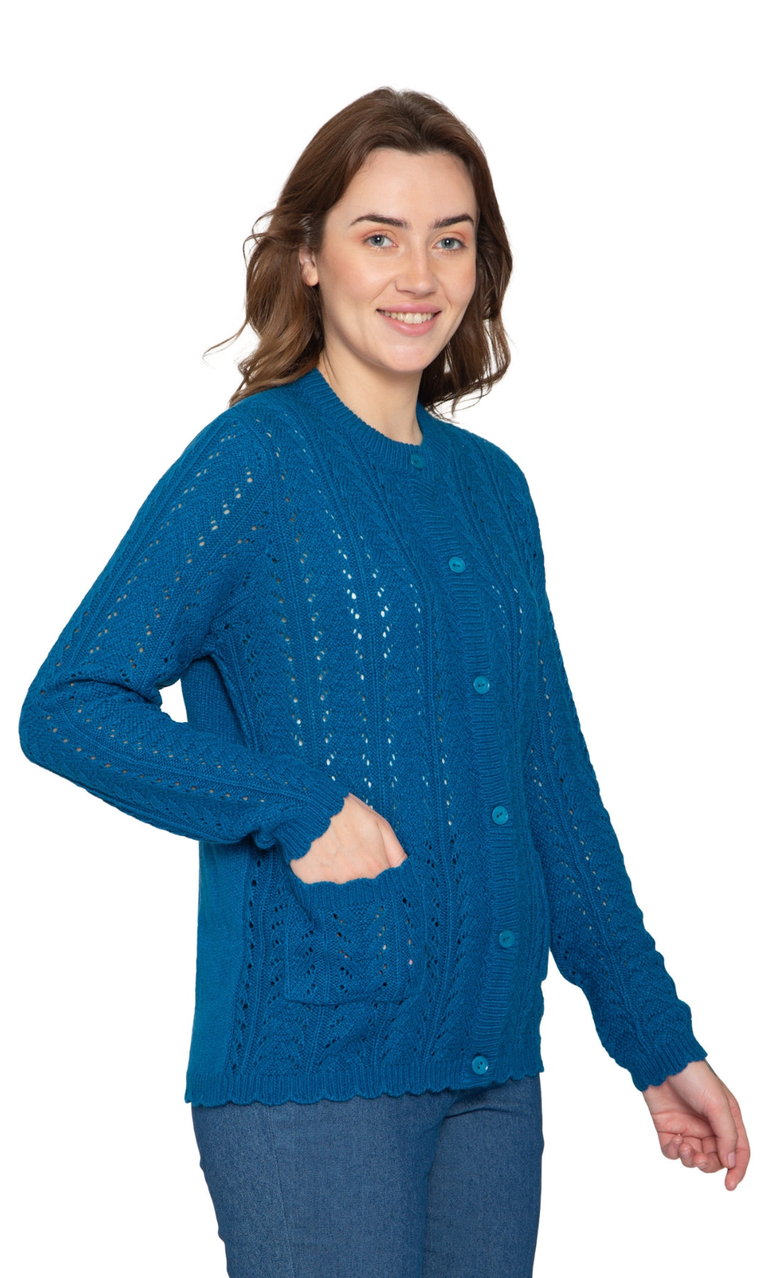 Crochet Pointelle Button Front Cardigan