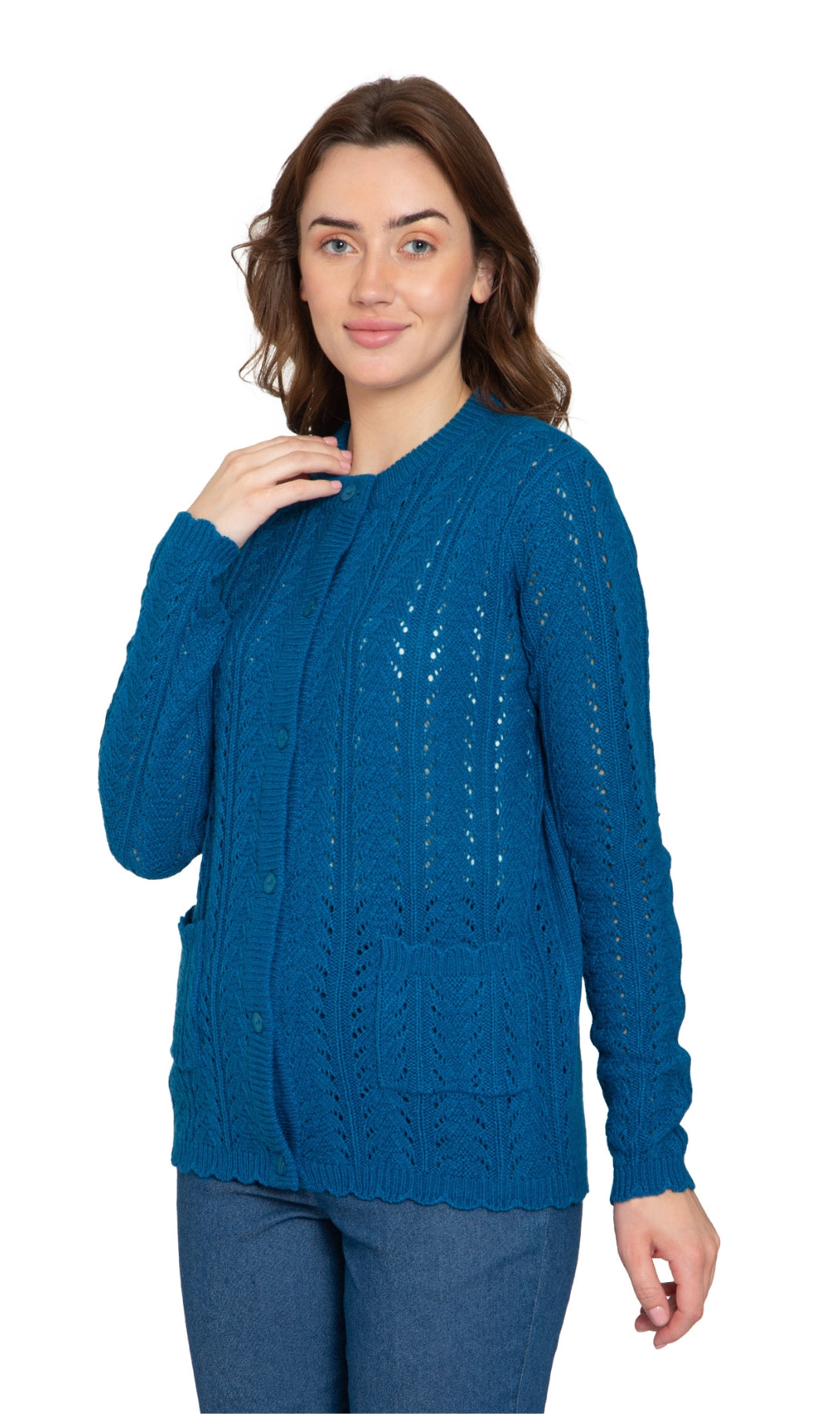 Crochet Pointelle Button Front Cardigan