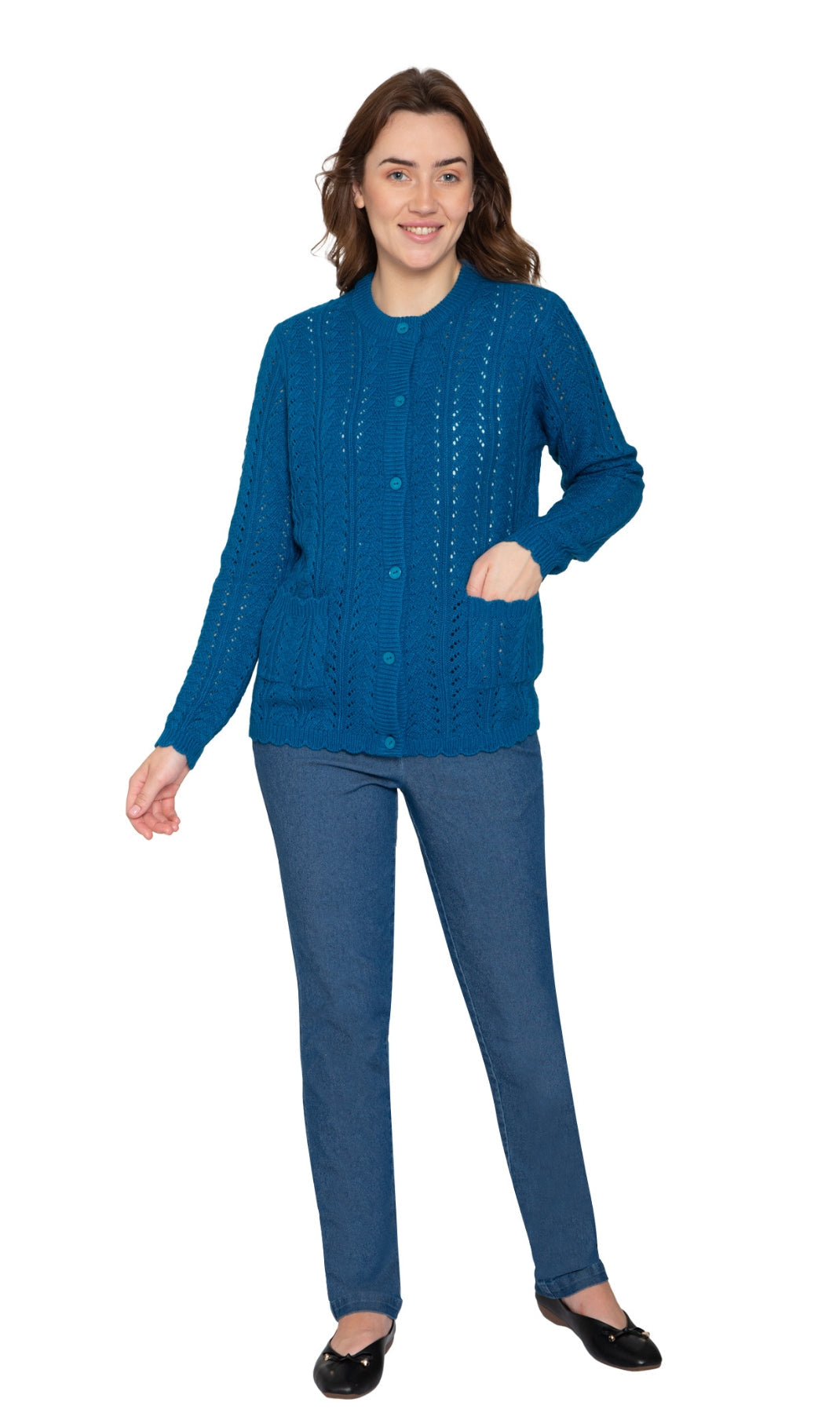 Crochet Pointelle Button Front Cardigan