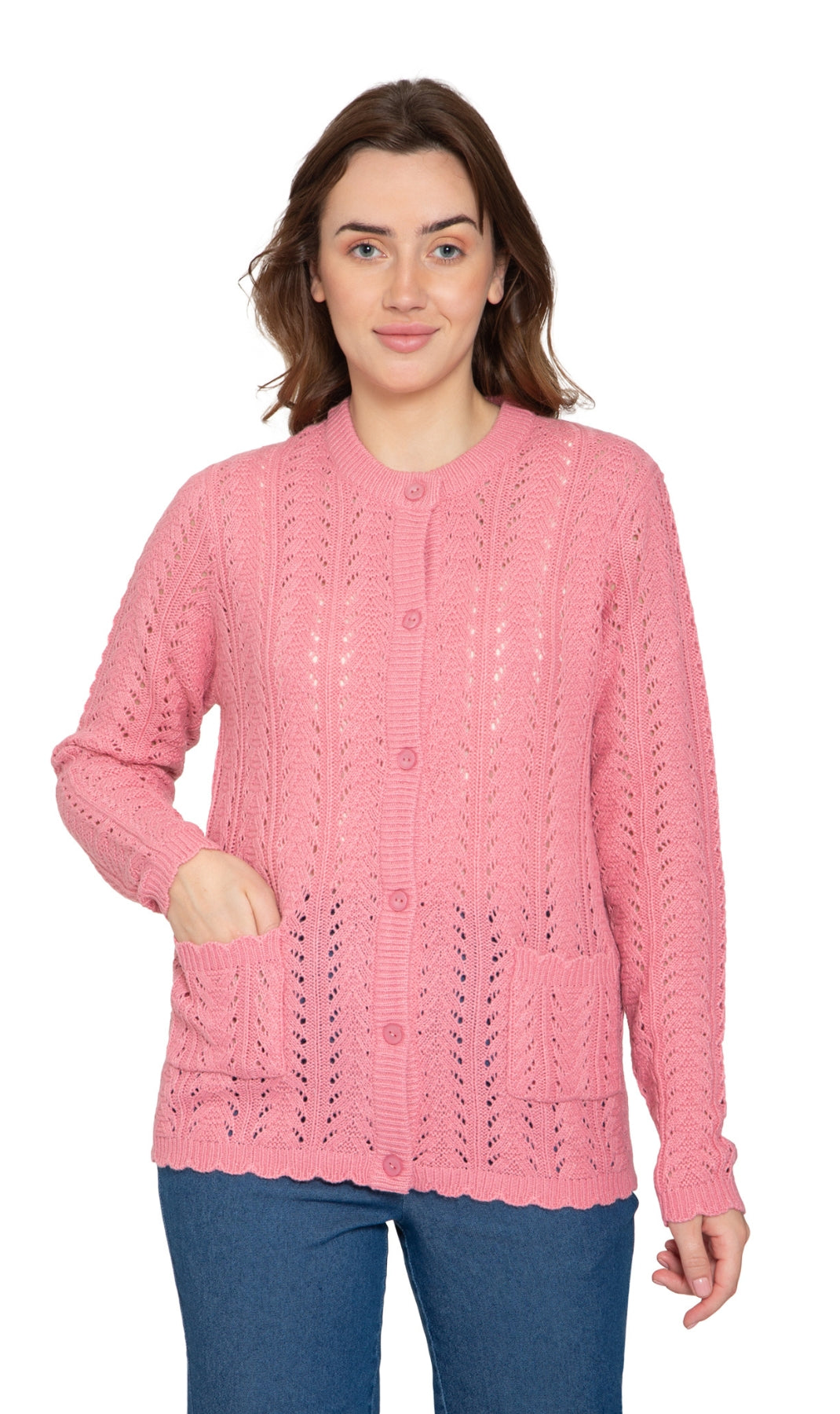 Crochet Pointelle Button Front Cardigan