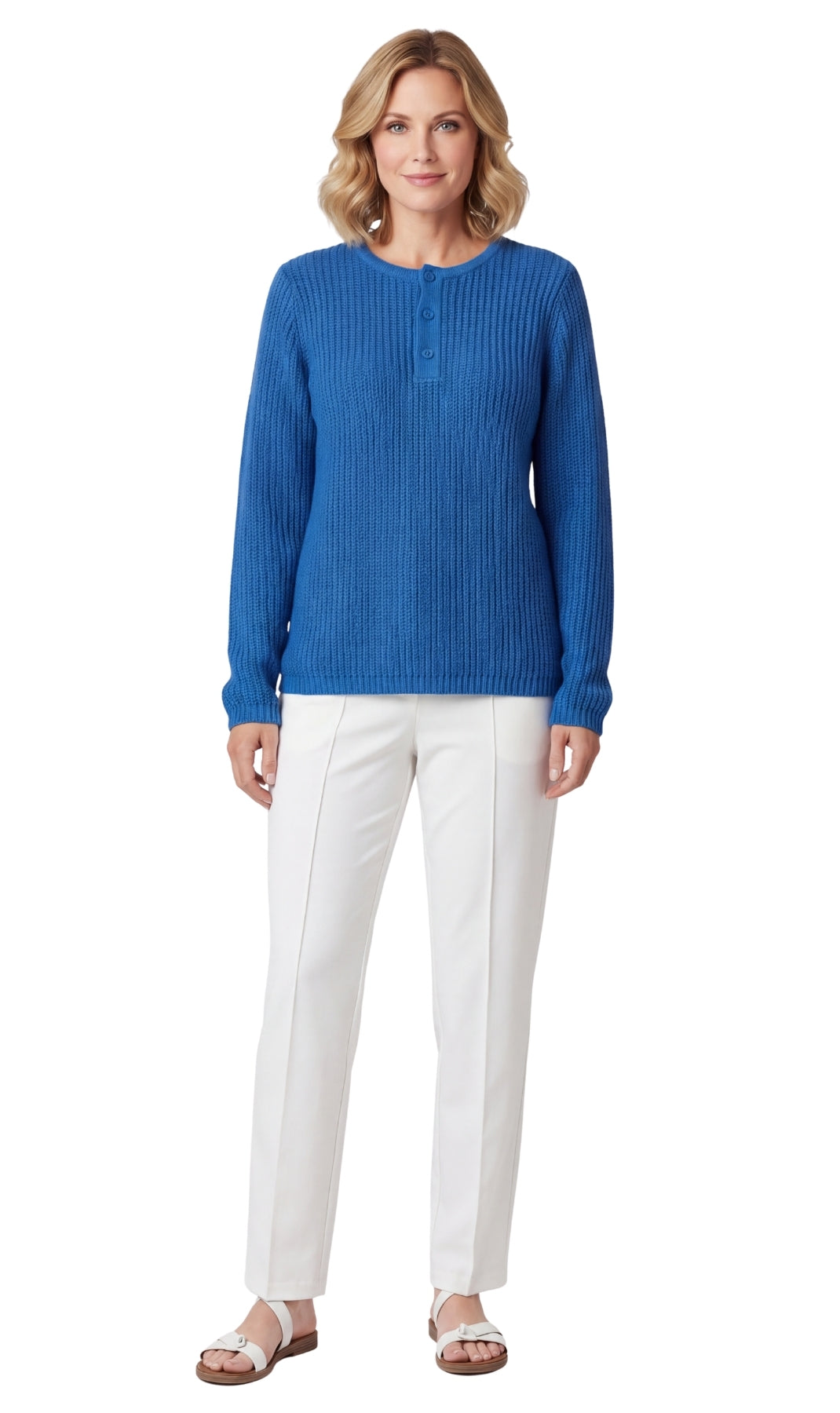 Long Sleeve Shaker Knit Henley Sweater