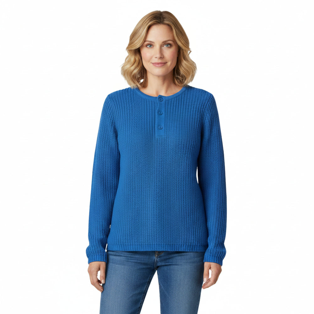 Long Sleeve Shaker Knit Henley Sweater