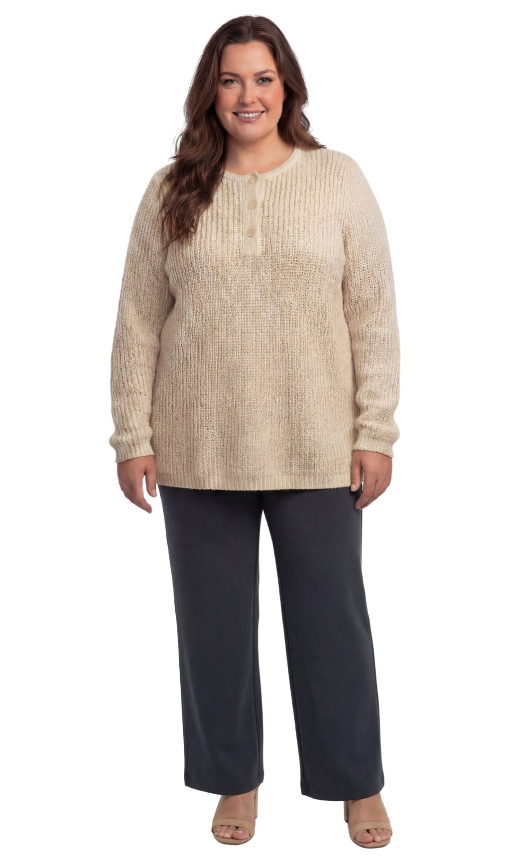 Long Sleeve Shaker Knit Henley Sweater