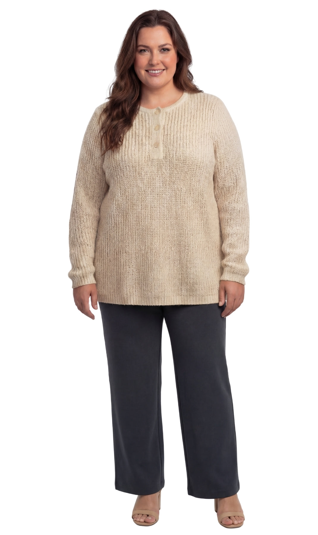 Long Sleeve Shaker Knit Henley Sweater
