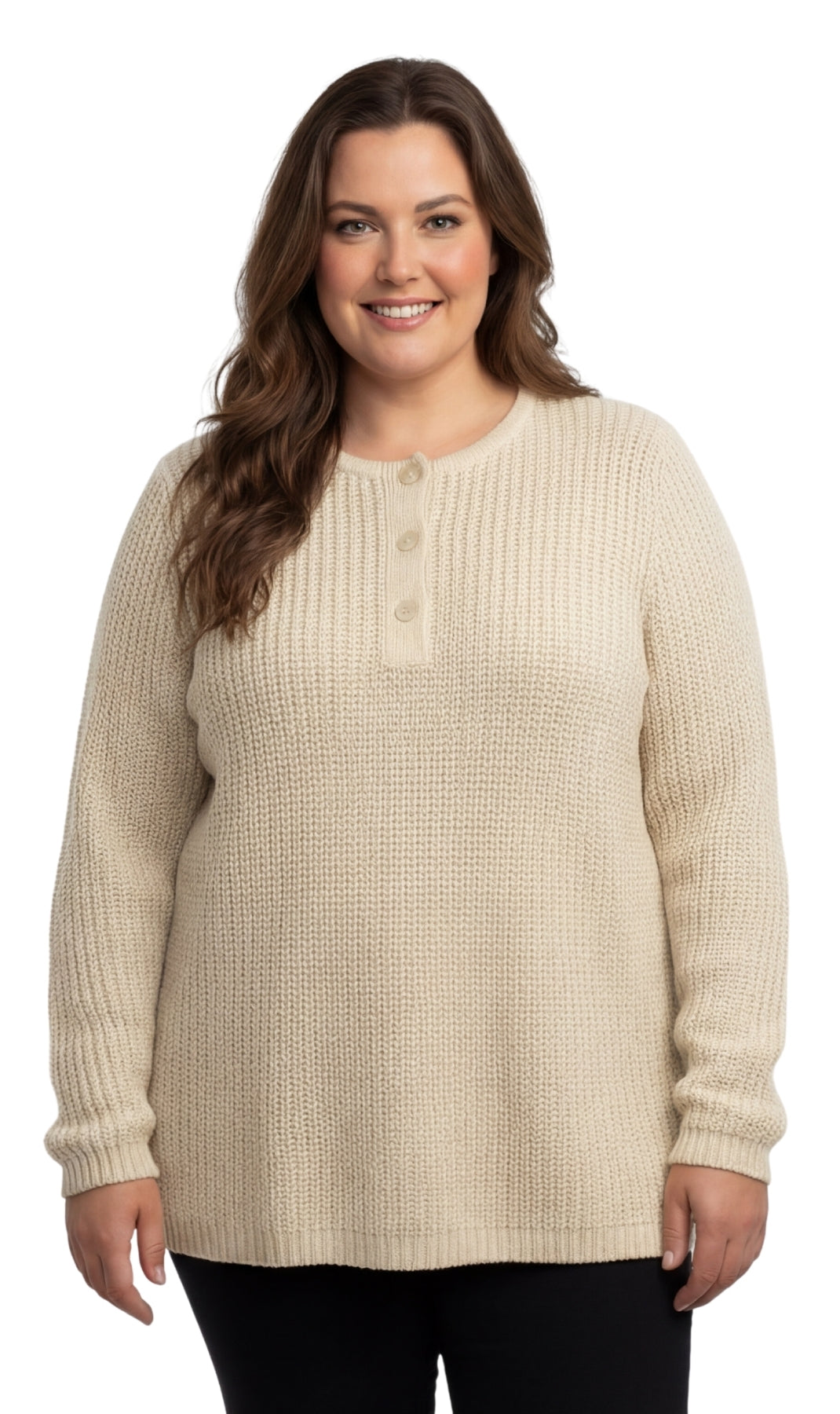 Long Sleeve Shaker Knit Henley Sweater