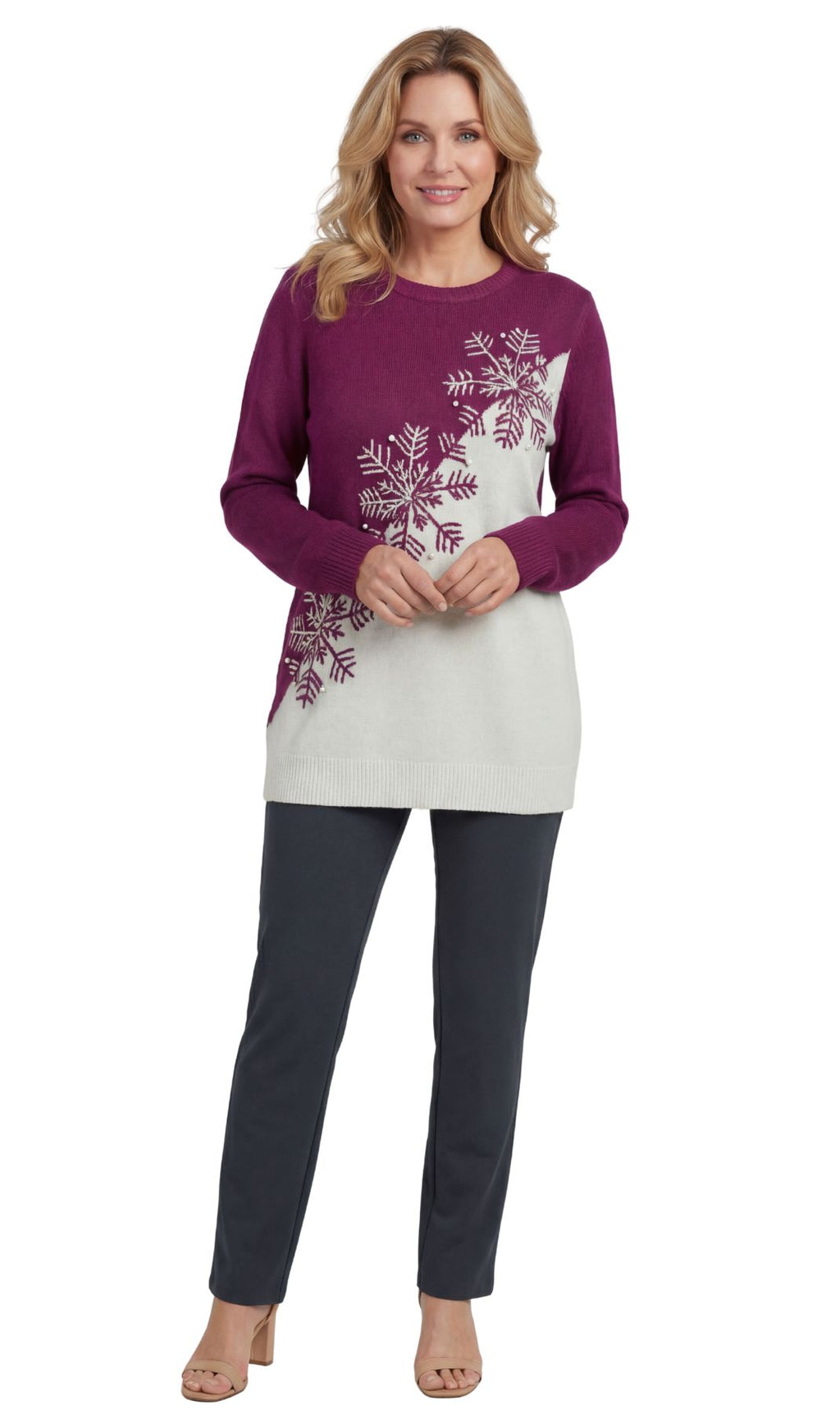 Snowflake Color Block Holiday Sweater