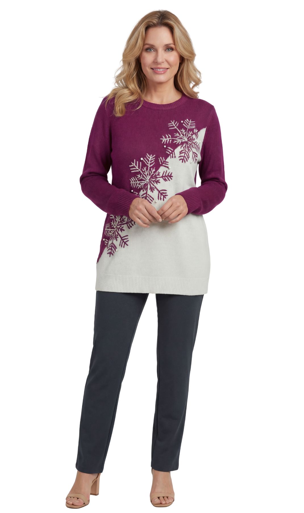 Snowflake Color Block Holiday Sweater