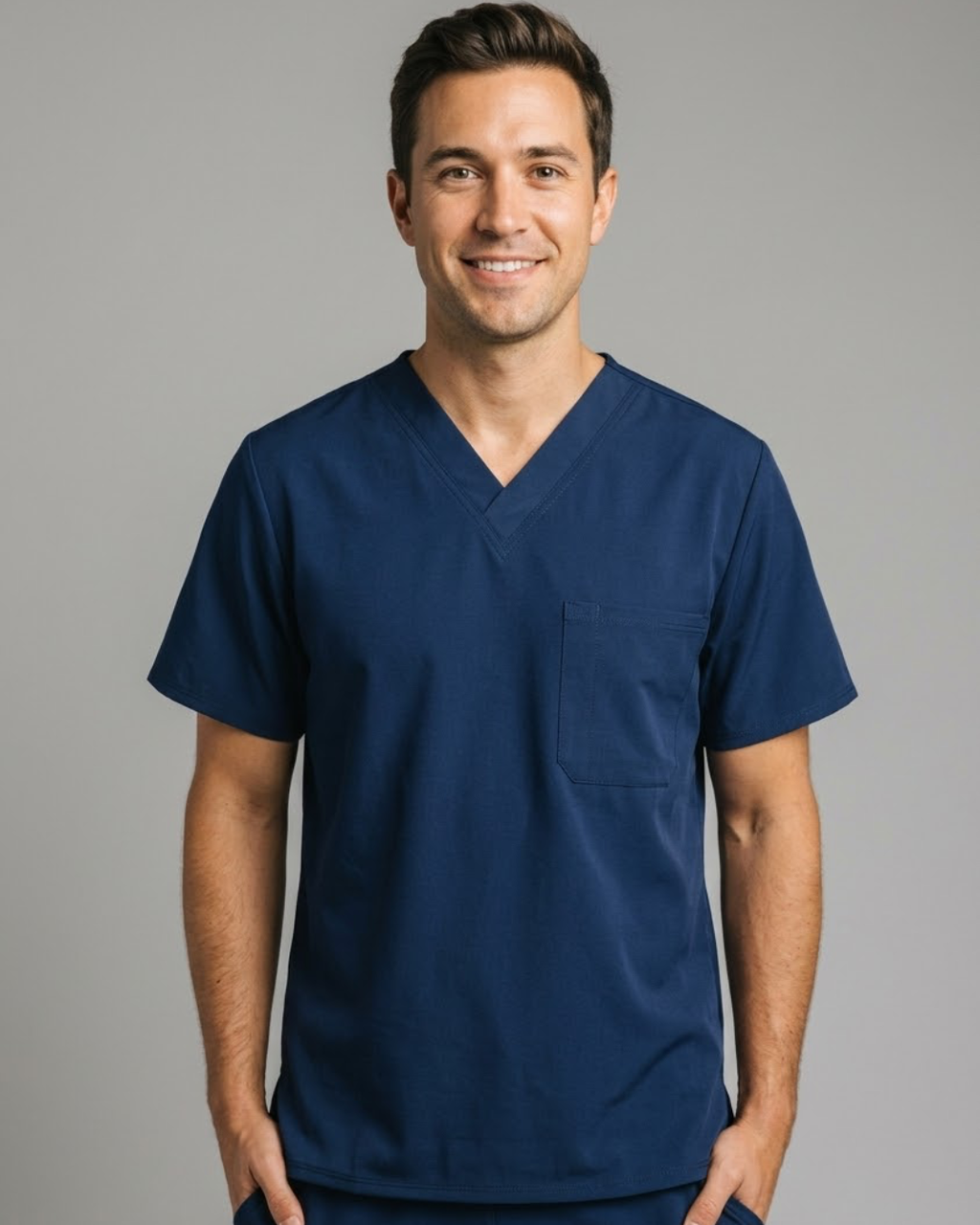 Men's Navy Blue V-Neck Scrub Top