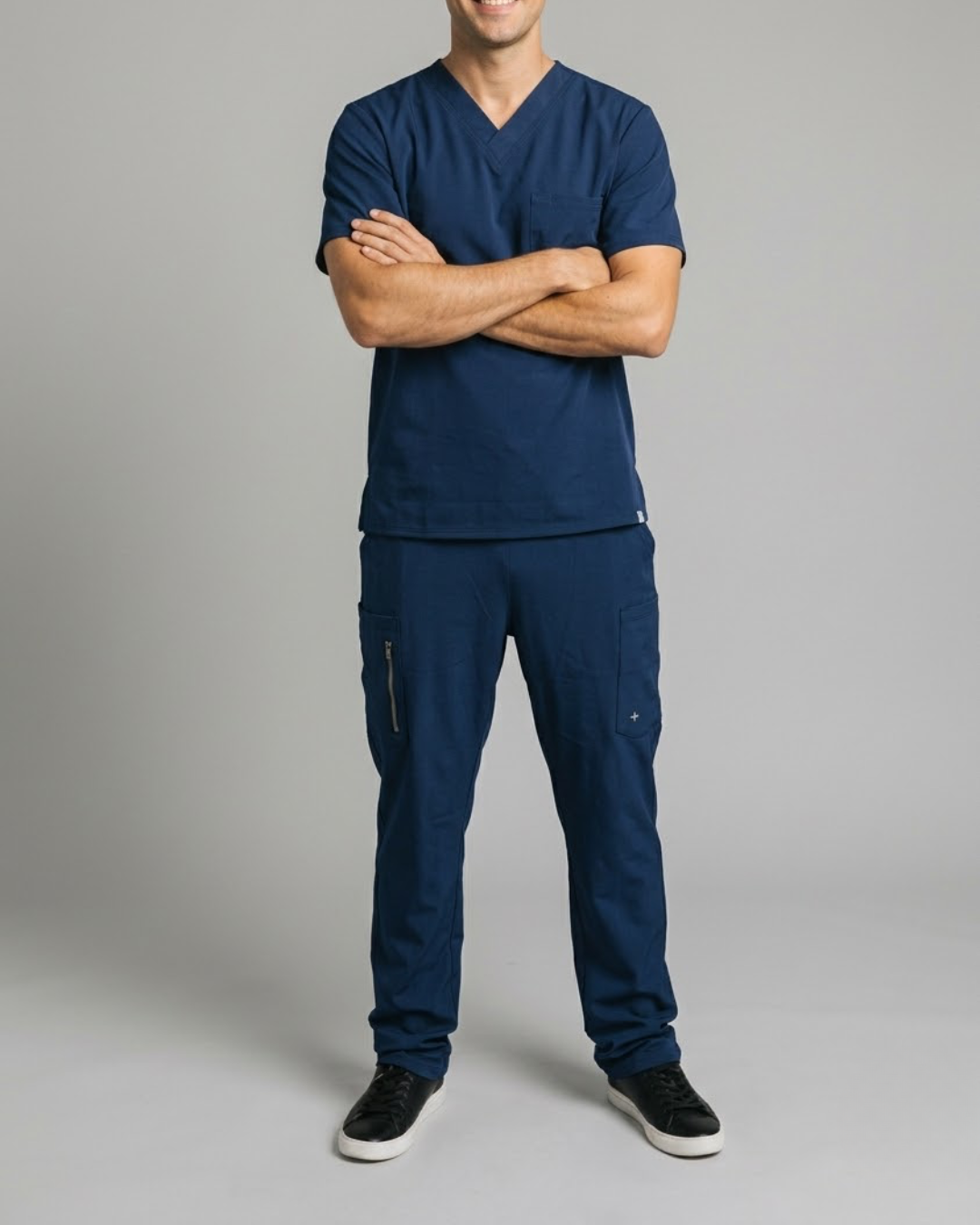 Men's Navy Blue V-Neck Scrub Top