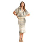 Navy Stripe Collared Short Sleeve Top