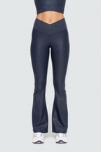 Luxe Edge Leather-Look Crossover Flare Leggings