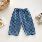 2026 Spring New 1-5Y Children Jeans Boys Denim Pants Mid Waist Girls Trousers Fashion Kids Plaid Pants - Pendo Store