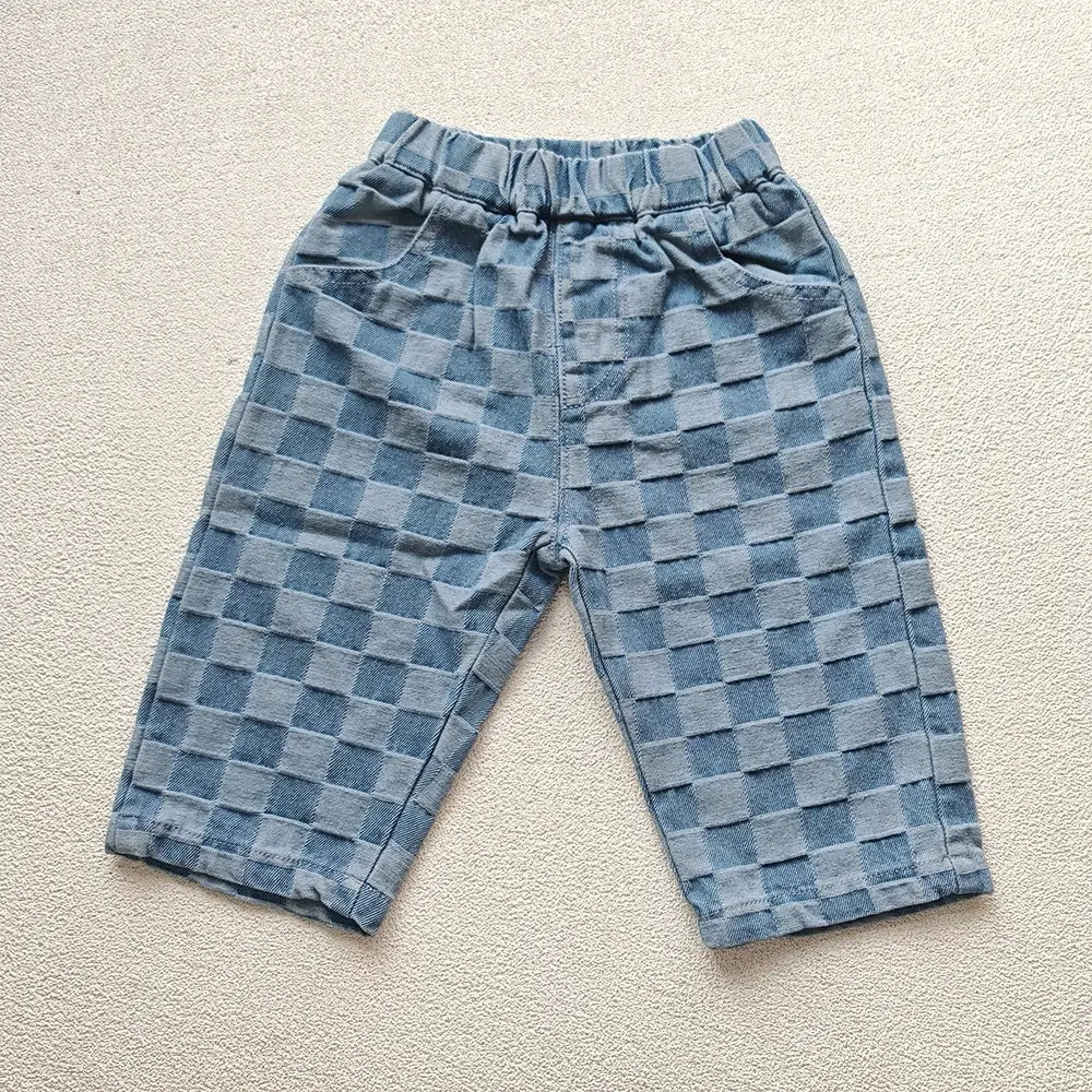 2026 Spring New 1-5Y Children Jeans Boys Denim Pants Mid Waist Girls Trousers Fashion Kids Plaid Pants - Pendo Store
