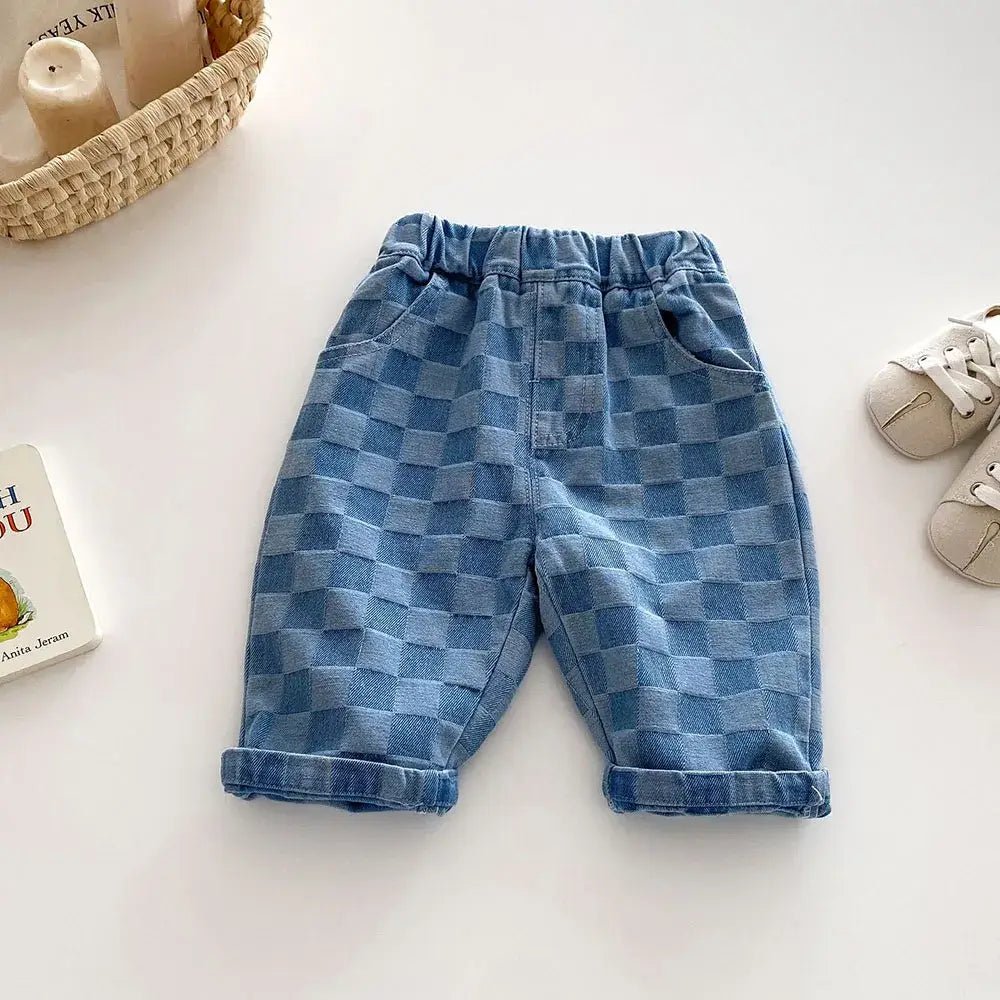 2026 Spring New 1-5Y Children Jeans Boys Denim Pants Mid Waist Girls Trousers Fashion Kids Plaid Pants - Pendo Store