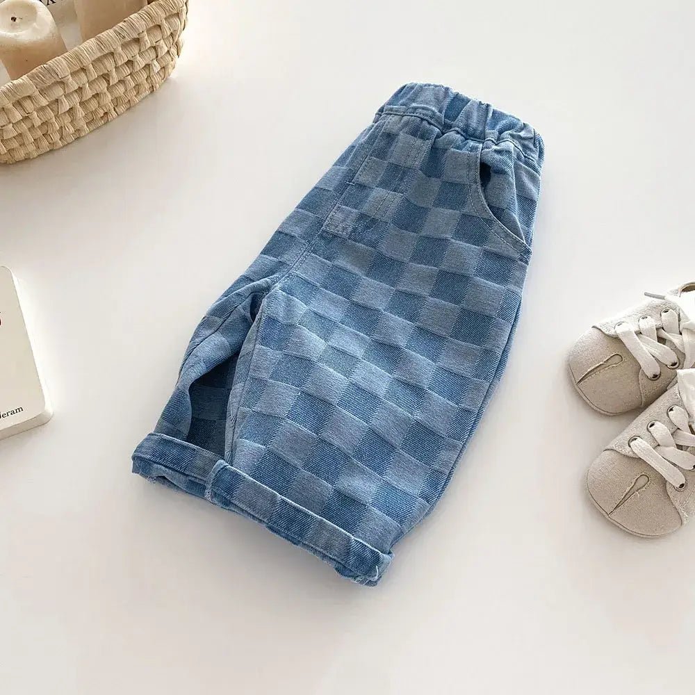 2026 Spring New 1-5Y Children Jeans Boys Denim Pants Mid Waist Girls Trousers Fashion Kids Plaid Pants - Pendo Store