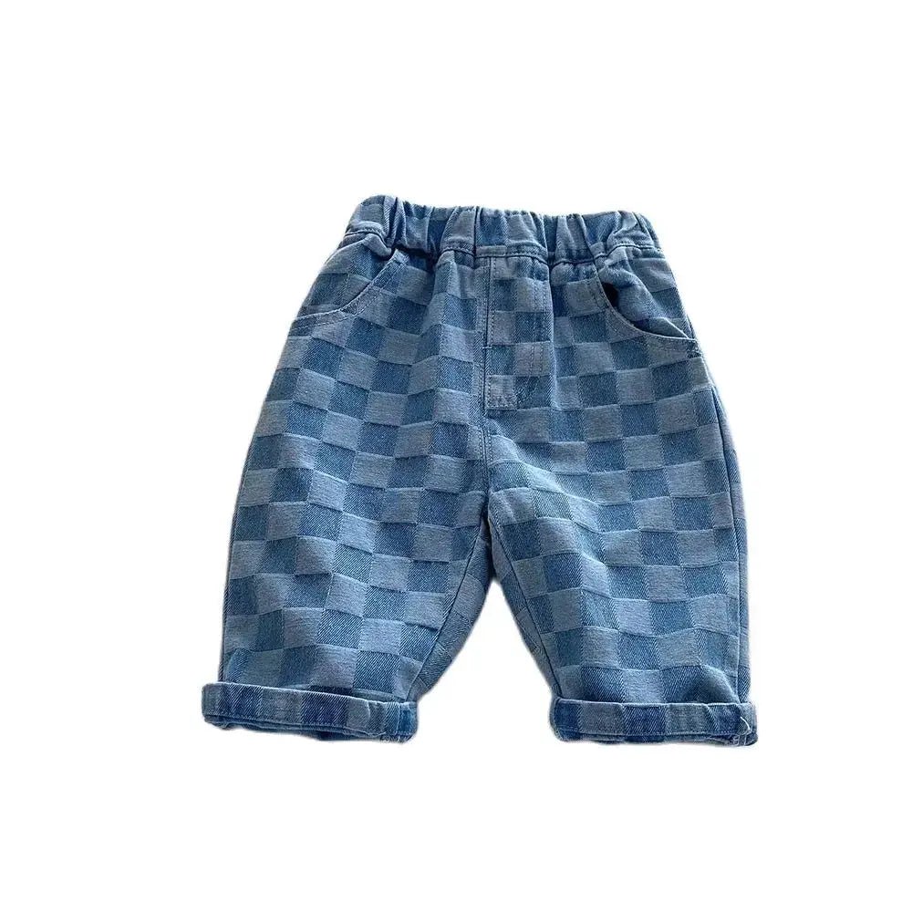 2026 Spring New 1-5Y Children Jeans Boys Denim Pants Mid Waist Girls Trousers Fashion Kids Plaid Pants - Pendo Store