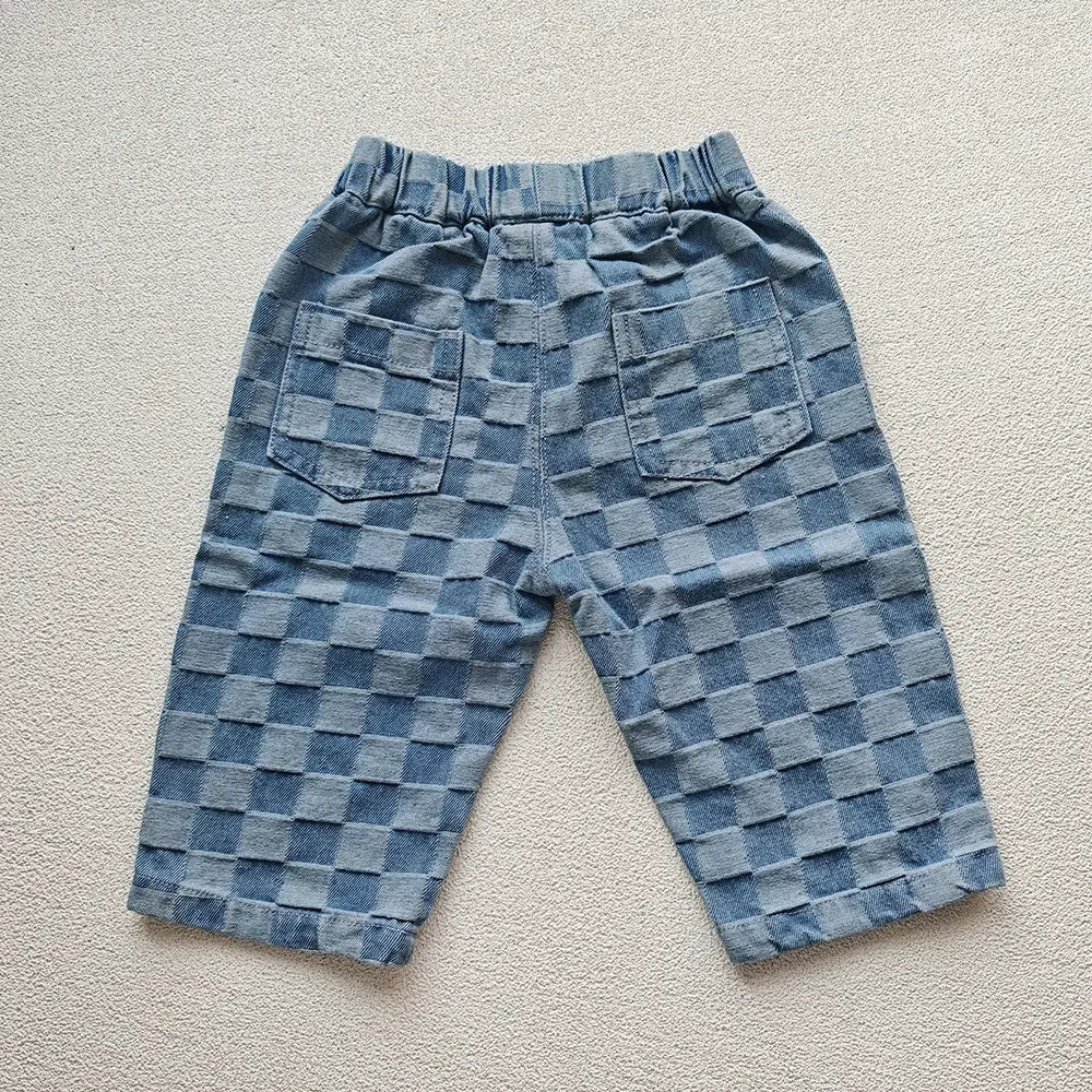2026 Spring New 1-5Y Children Jeans Boys Denim Pants Mid Waist Girls Trousers Fashion Kids Plaid Pants - Pendo Store