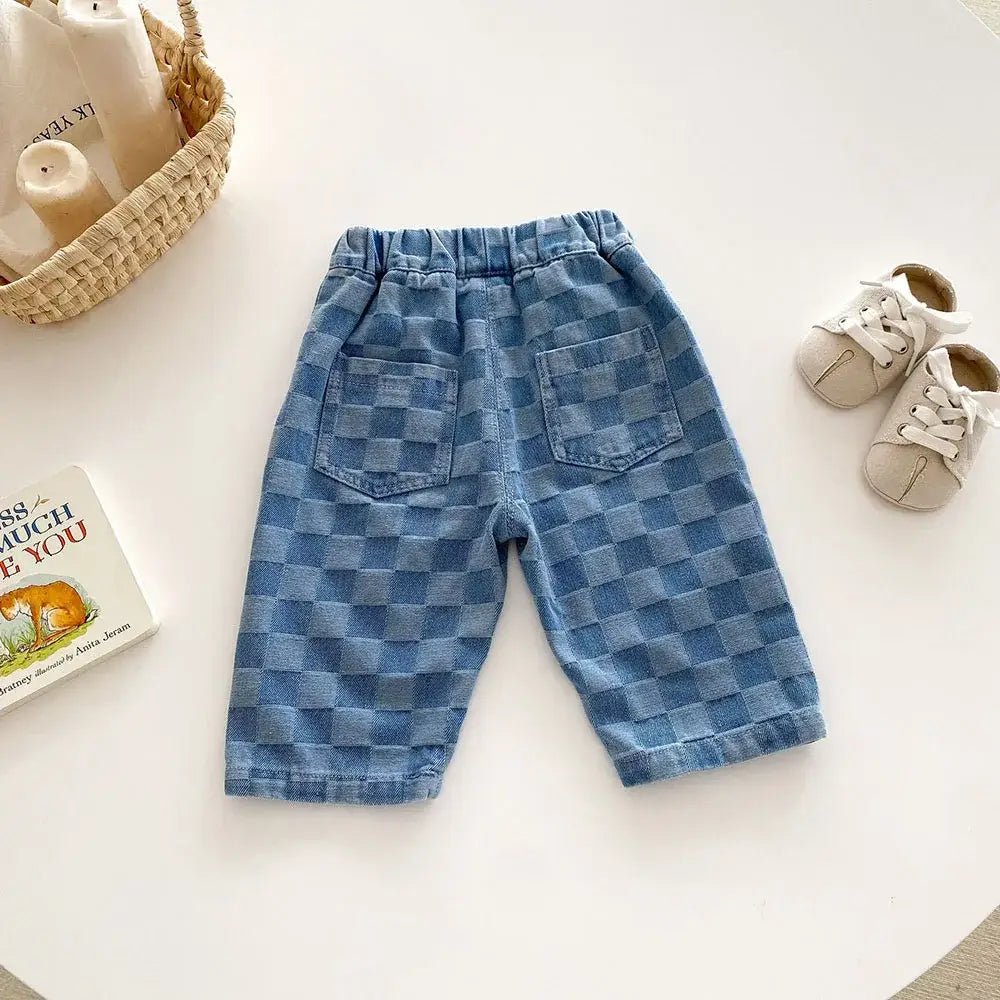 2026 Spring New 1-5Y Children Jeans Boys Denim Pants Mid Waist Girls Trousers Fashion Kids Plaid Pants - Pendo Store
