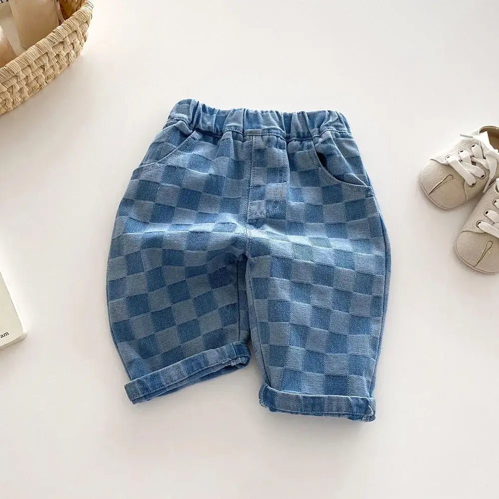 2026 Spring New 1-5Y Children Jeans Boys Denim Pants Mid Waist Girls Trousers Fashion Kids Plaid Pants - Pendo Store