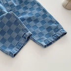 2026 Spring New 1-5Y Children Jeans Boys Denim Pants Mid Waist Girls Trousers Fashion Kids Plaid Pants - Pendo Store
