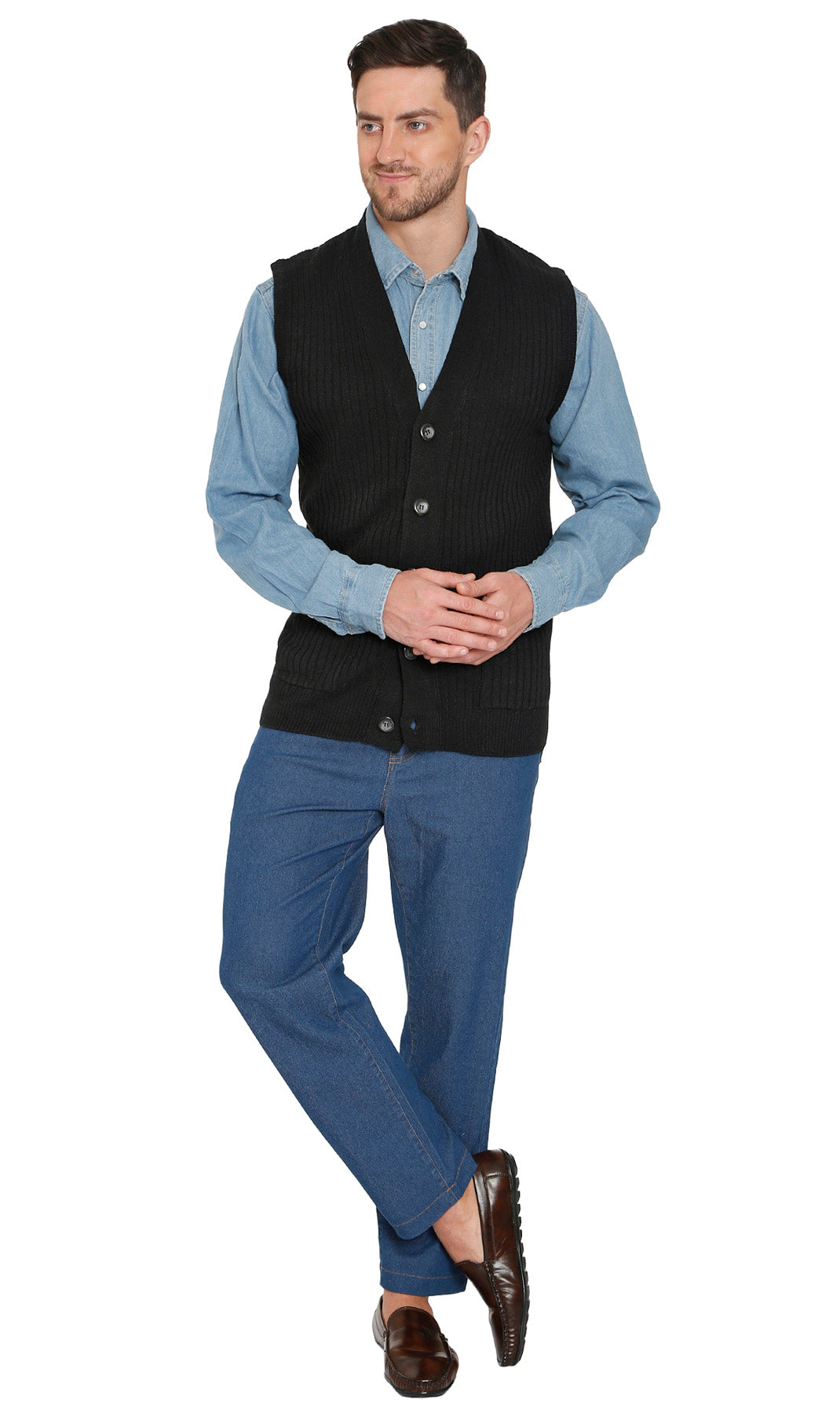 Rib Knit Button Front Sweater Vest
