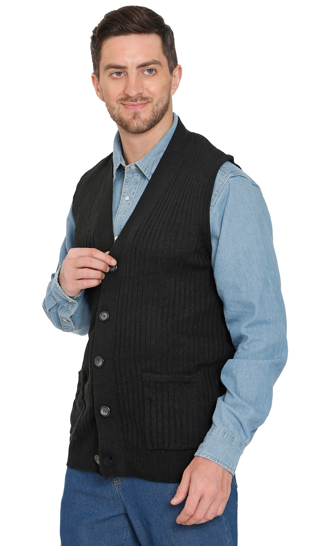 Rib Knit Button Front Sweater Vest