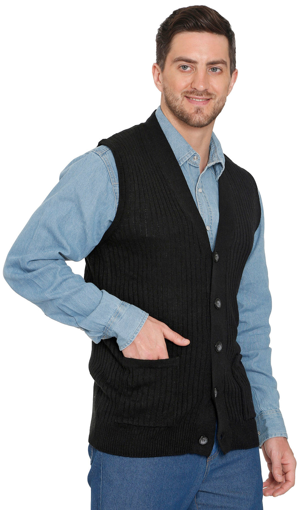 Rib Knit Button Front Sweater Vest
