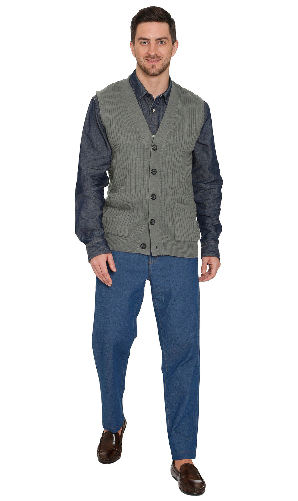 Rib Knit Button Front Sweater Vest