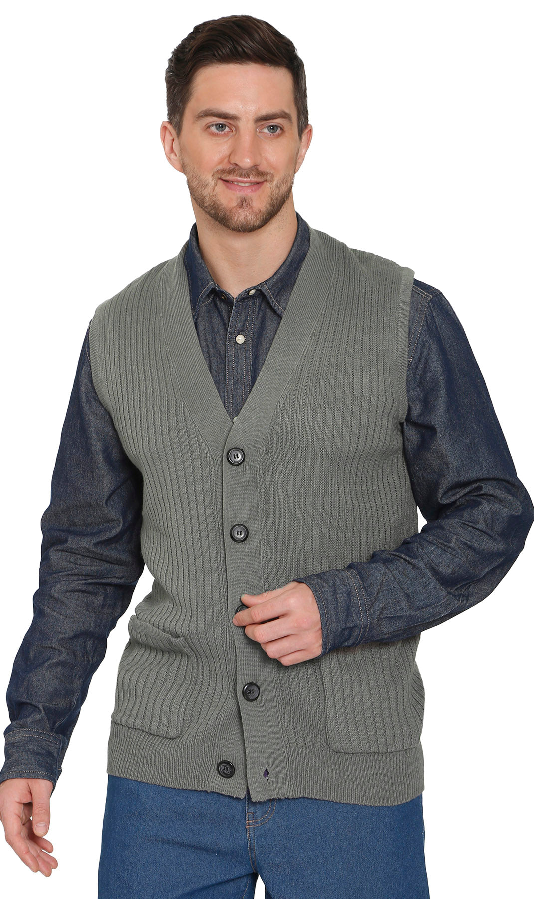 Rib Knit Button Front Sweater Vest