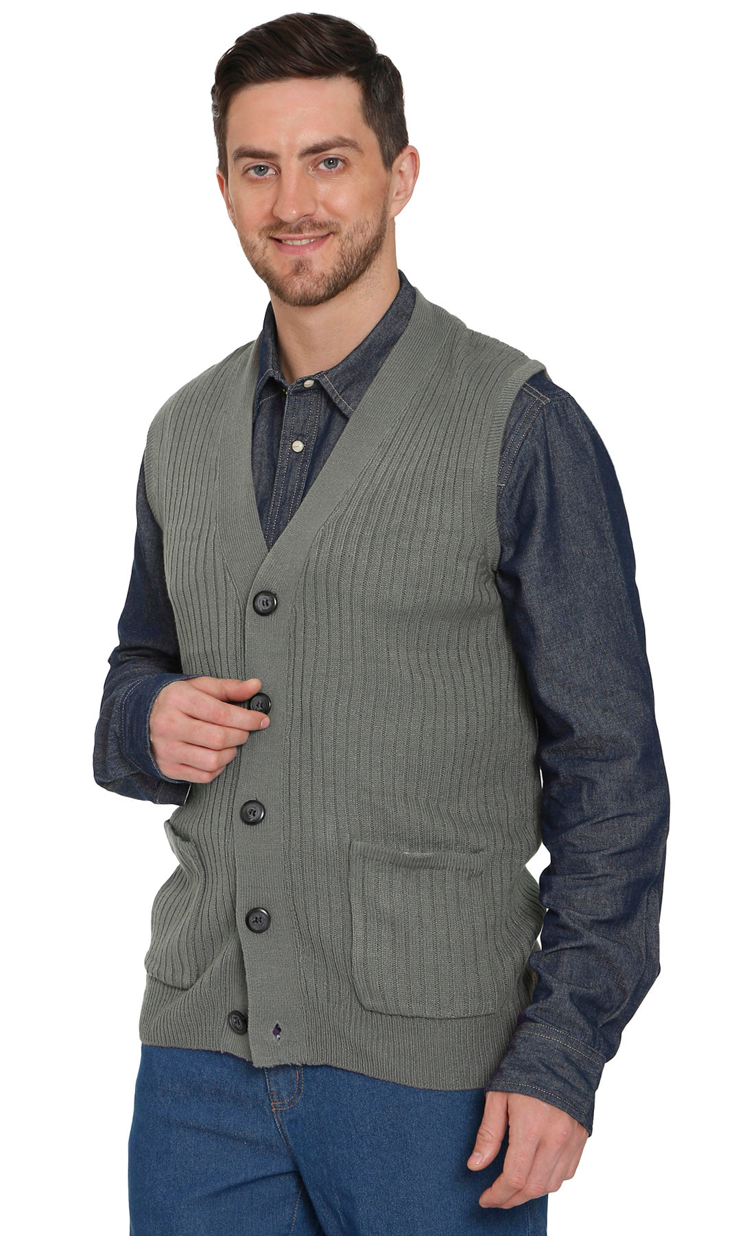 Rib Knit Button Front Sweater Vest