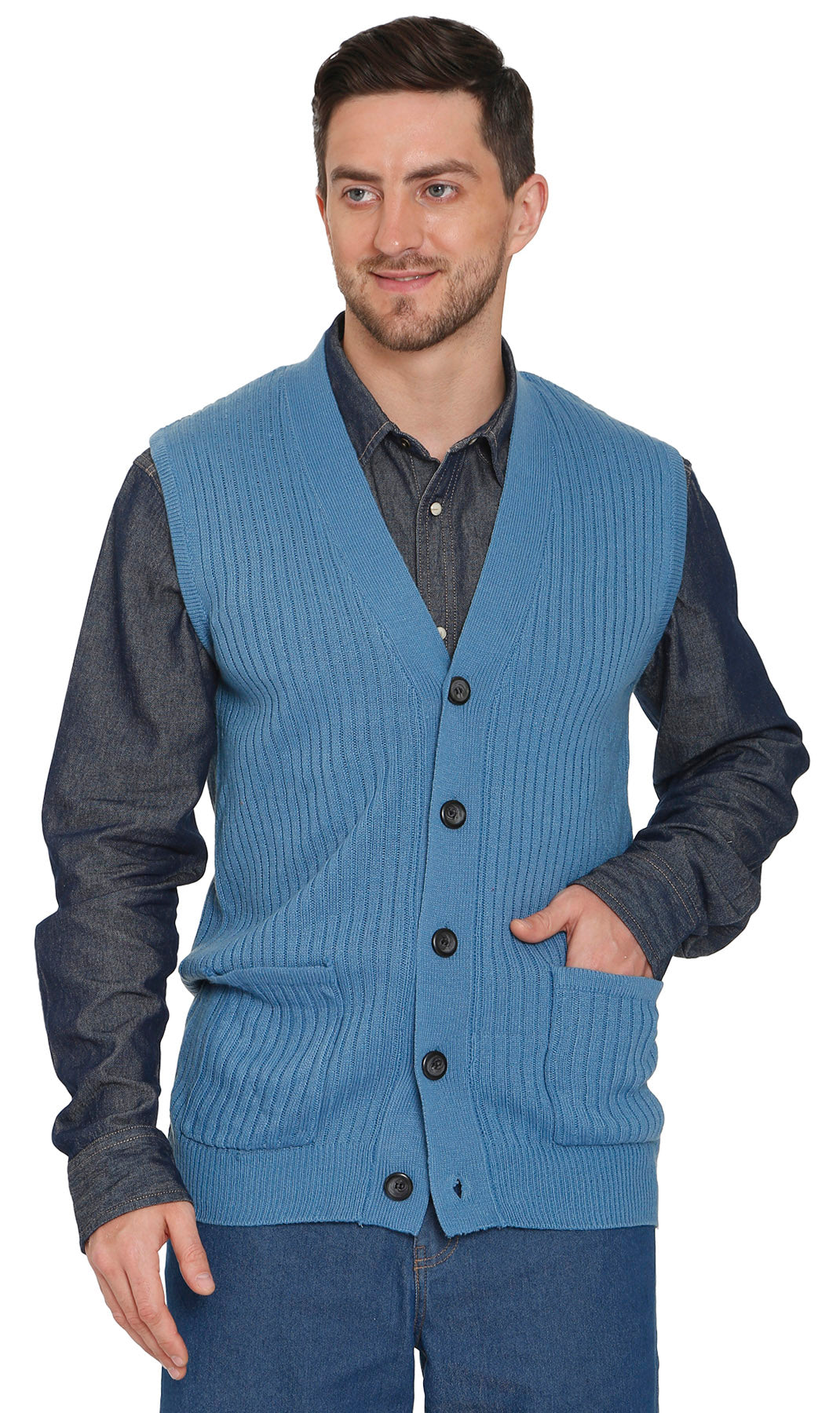 Rib Knit Button Front Sweater Vest