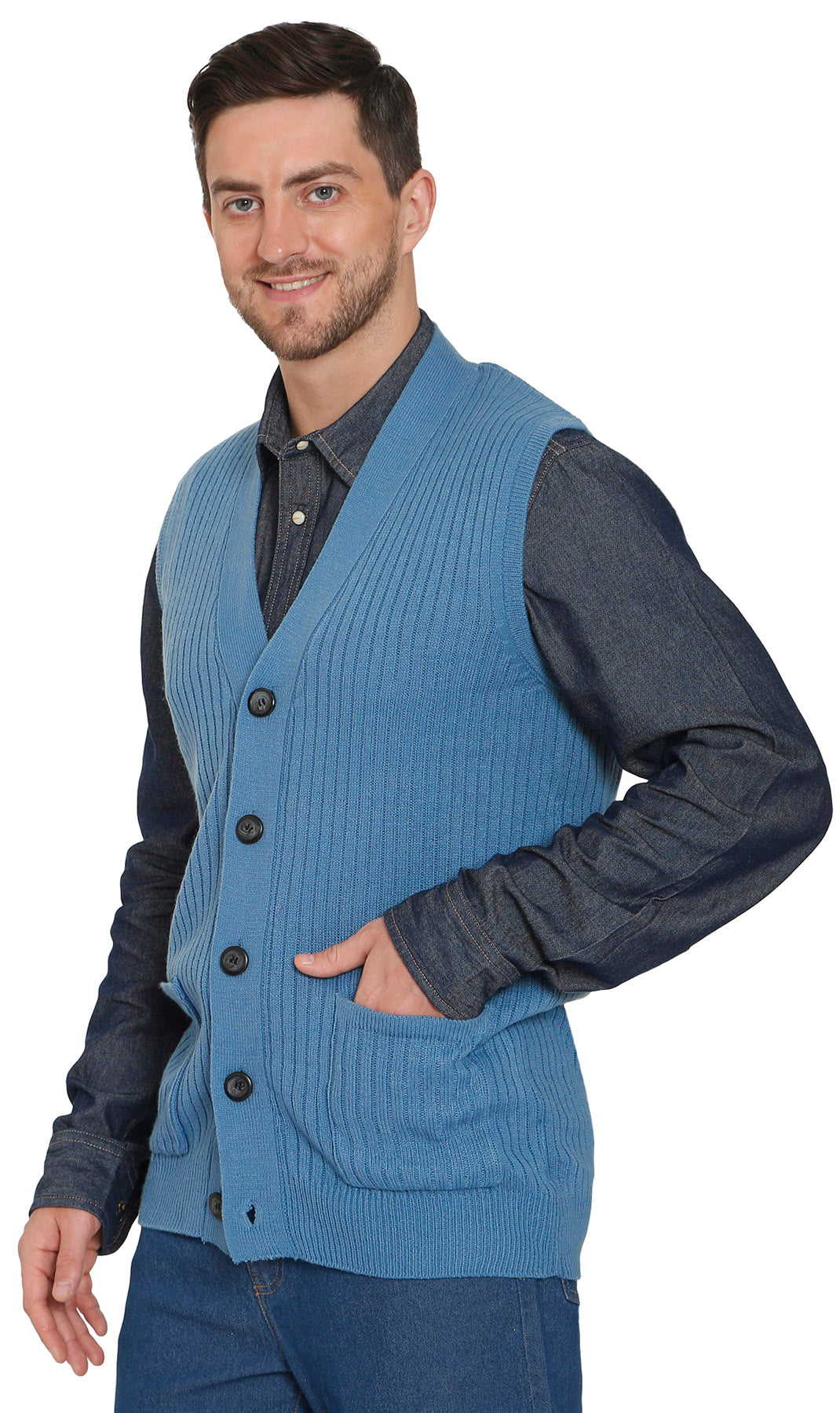 Rib Knit Button Front Sweater Vest